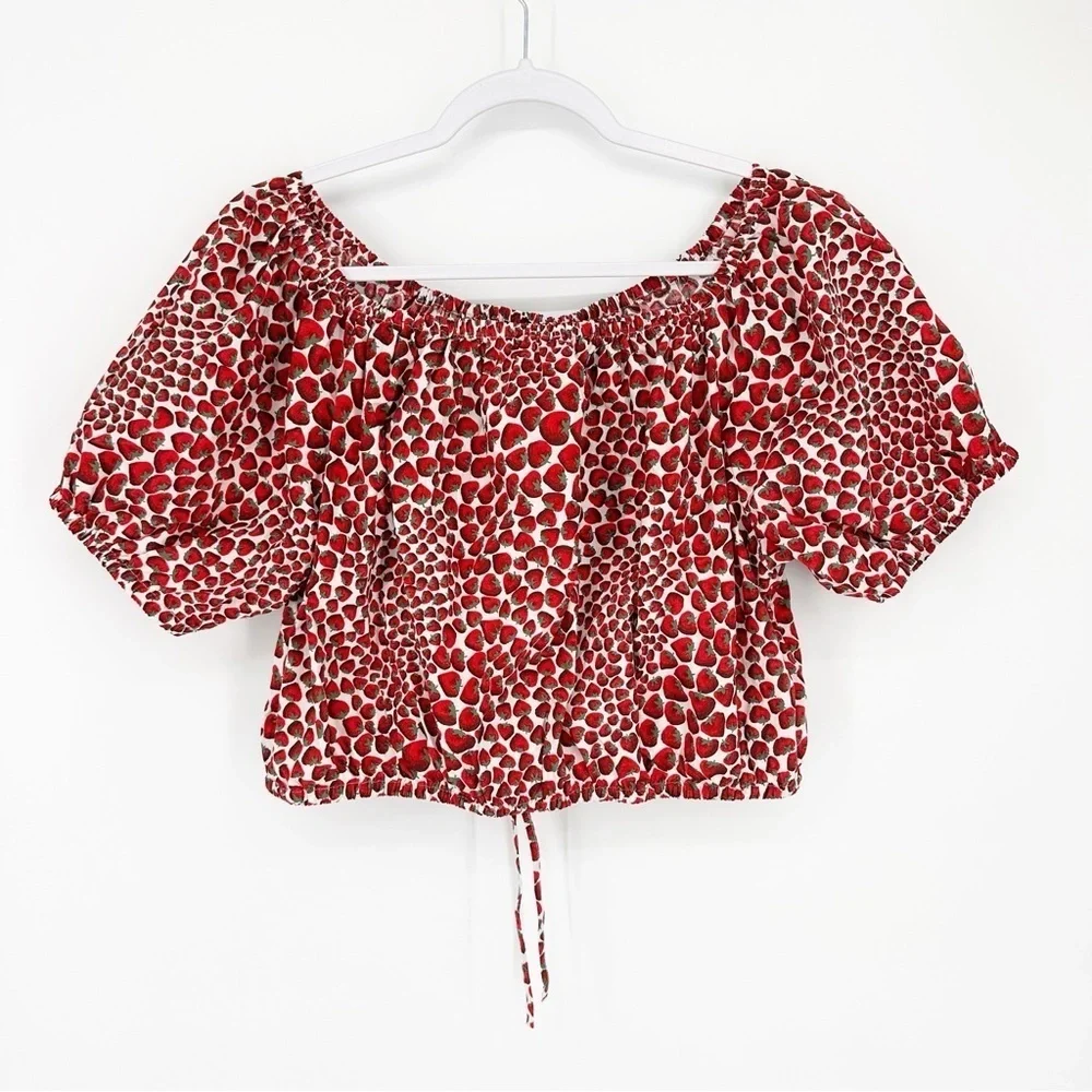 J. Crew Cinched-waist Cropped Top in Strawberry Swirl Cotton Poplin